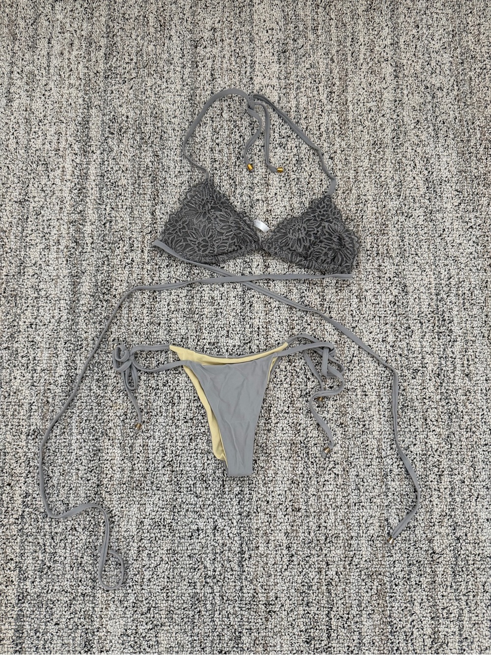 Ivy Swimwear Gray Lace Triangle Bikini Set